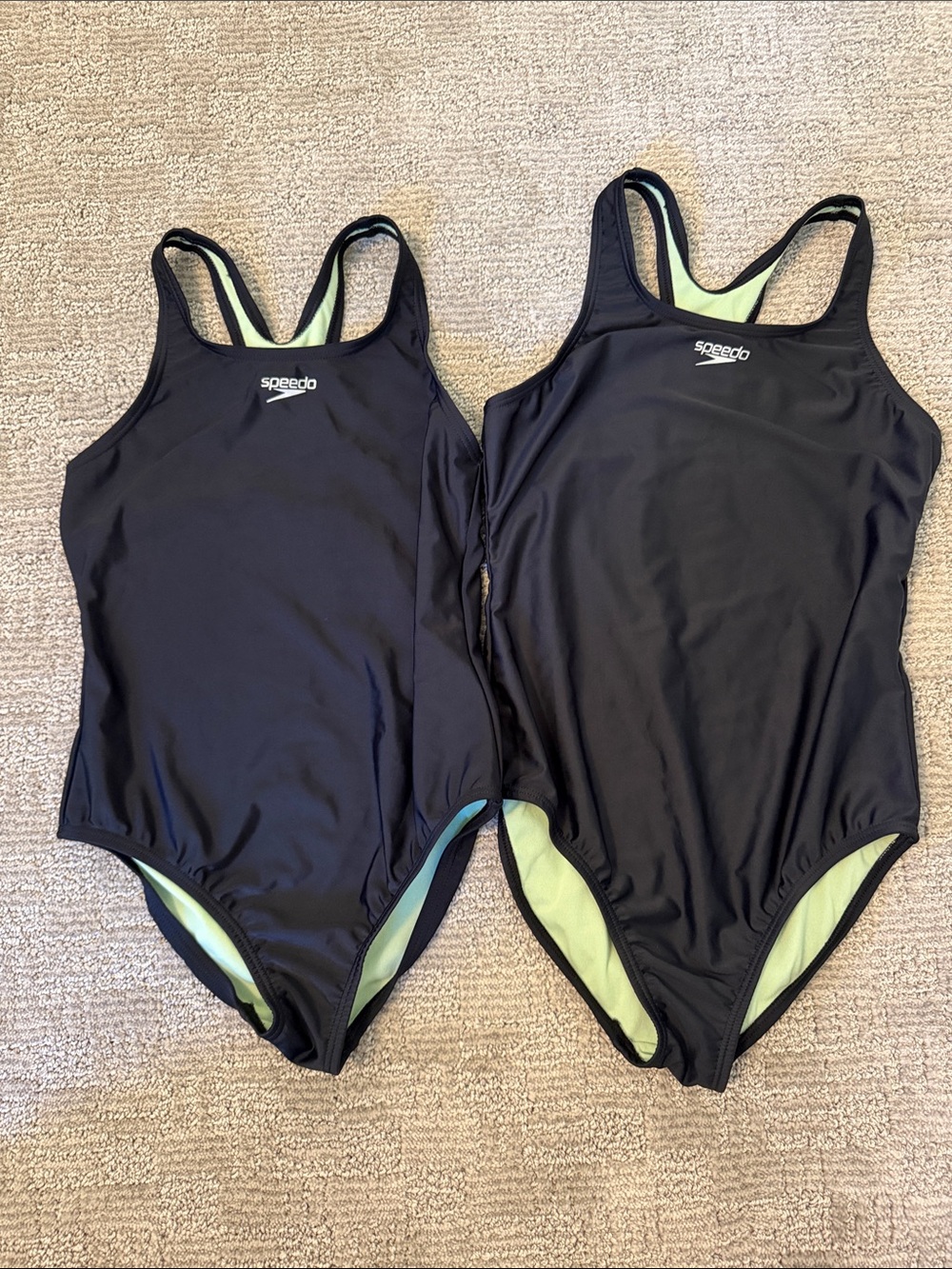 Speedo Girls Black One-Piece Swimsuit with Lime Lining, size 10 & 12
